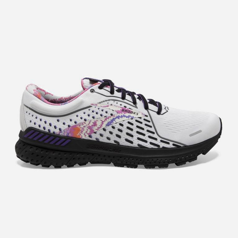 Brooks Adrenaline Gts 21 Mens Road Running Shoes - White/Black/Ultra Violet - Philippines (541293XNM